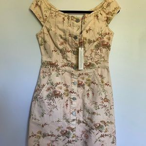Rebecca Taylor Denim Floral Off the Shoulder Dress